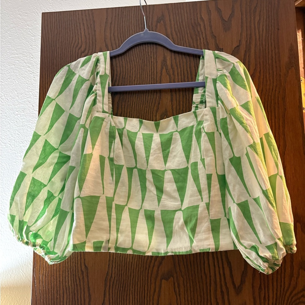 Chic Green Geometric Women's Blouse